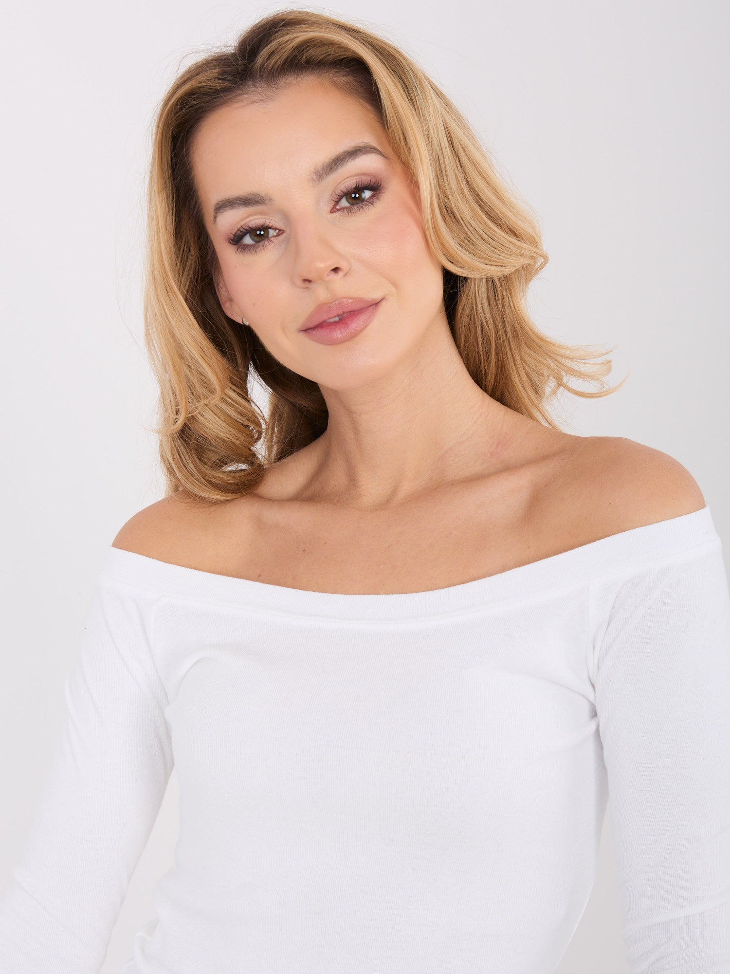 Ecru bawełniana bluzka basic