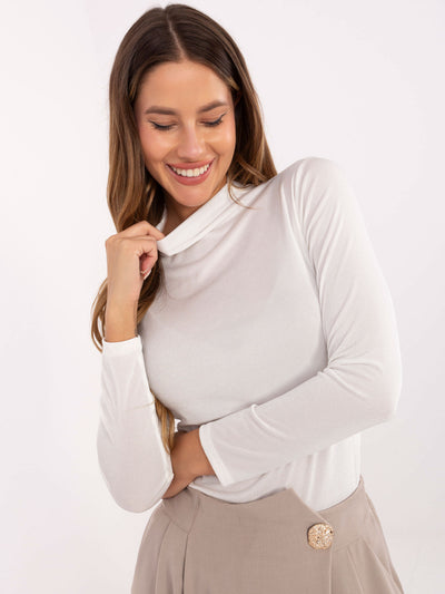 RUE PARIS Ecru bluzka longsleeve z półgolfem
