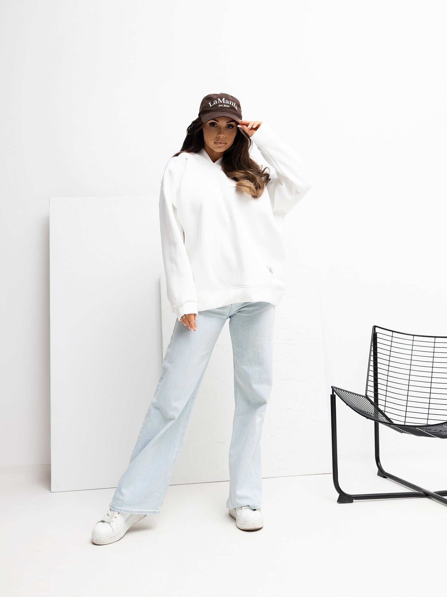 RUE PARIS Ecru damska bluza oversize z kapturem