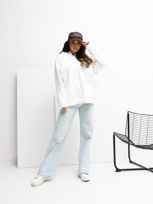 RUE PARIS Ecru damska bluza oversize z kapturem
