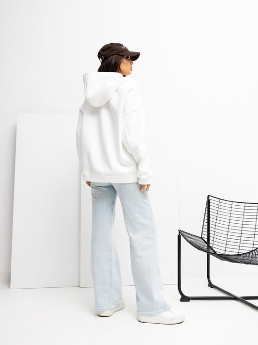 RUE PARIS Ecru damska bluza oversize z kapturem