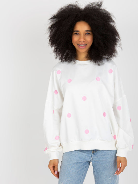 Ecru dresowa bluza bez kaptura w grochy