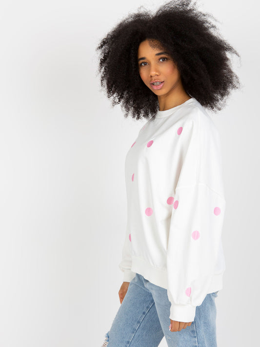 Ecru dresowa bluza bez kaptura w grochy