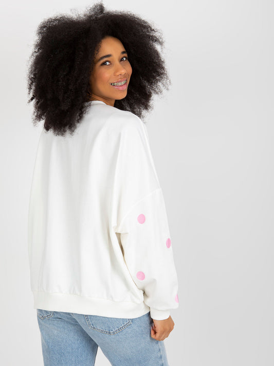 Ecru dresowa bluza bez kaptura w grochy