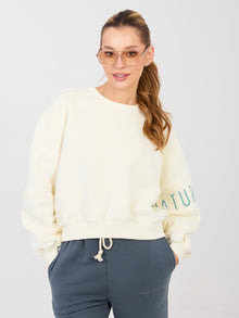 NATURAL SIDE Ecru dresowa bluza z bufiastymi rękawami