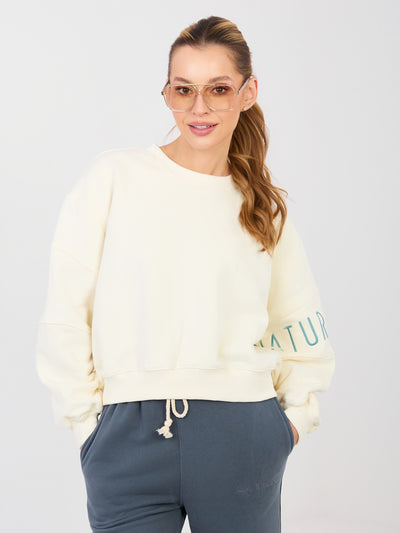 NATURAL SIDE Ecru dresowa bluza z bufiastymi rękawami