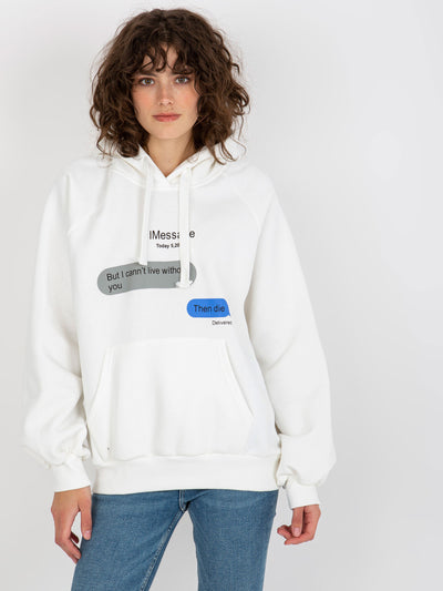 Ecru dresowa bluza oversize kangurka z napisami