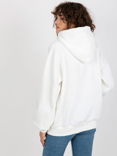 Ecru dresowa bluza oversize kangurka z napisami