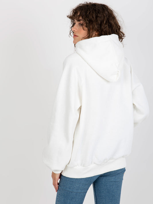 Ecru dresowa bluza oversize kangurka z napisami