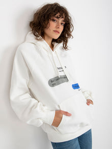 Ecru dresowa bluza oversize kangurka z napisami