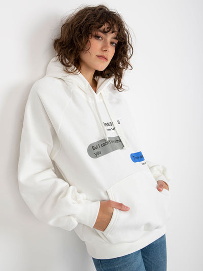 Ecru dresowa bluza oversize kangurka z napisami