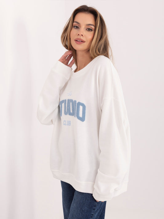 Ecru damska bluza oversize z okrągłym dekoltem