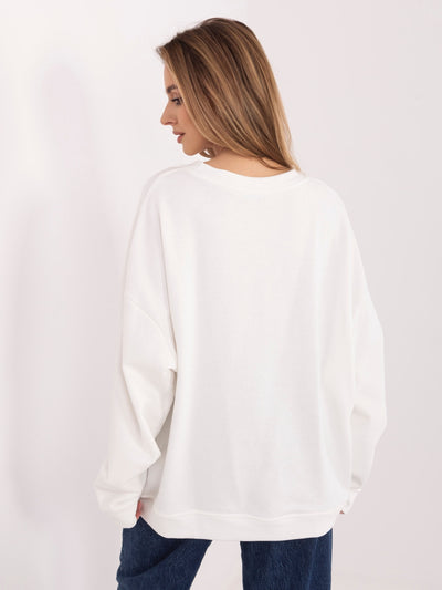 Ecru damska bluza oversize z okrągłym dekoltem