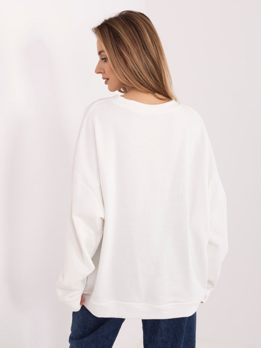 Ecru damska bluza oversize z okrągłym dekoltem