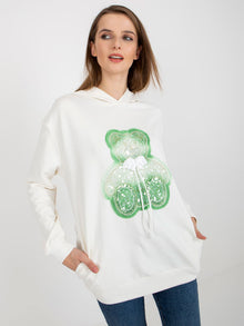 Ecru oversize bluza z kapturem z misiem i aplikacją