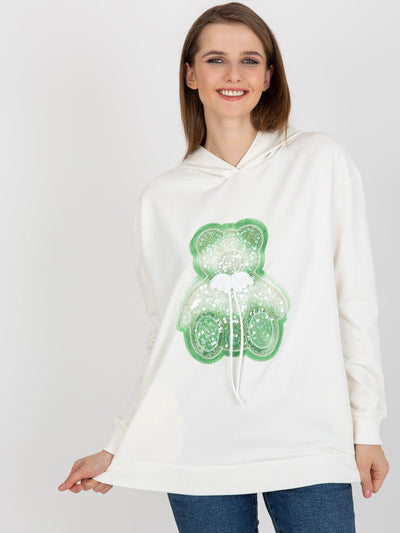 Ecru oversize bluza z kapturem z misiem i aplikacją