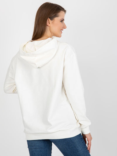 Ecru oversize bluza z kapturem z misiem i aplikacją