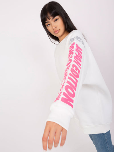 Ecru damska bluza oversize z nadrukiem