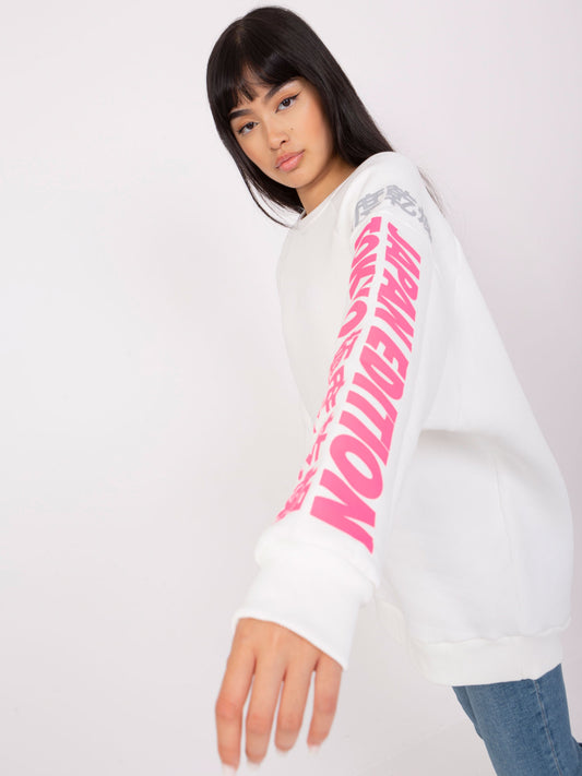 Ecru damska bluza oversize z nadrukiem