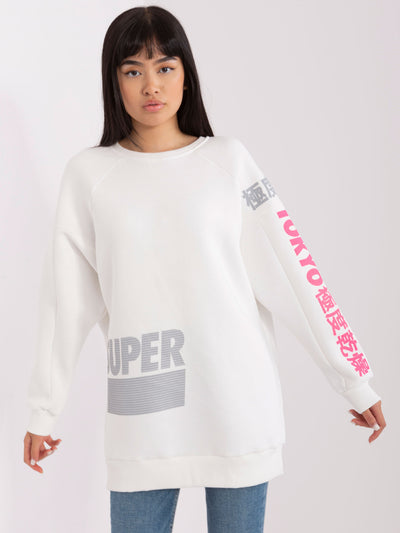 Ecru damska bluza oversize z nadrukiem