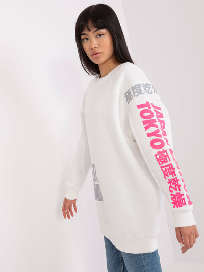 Ecru damska bluza oversize z nadrukiem