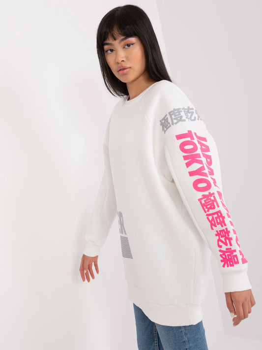 Ecru damska bluza oversize z nadrukiem