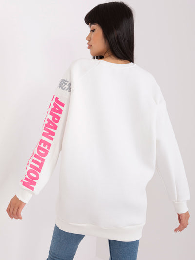Ecru damska bluza oversize z nadrukiem