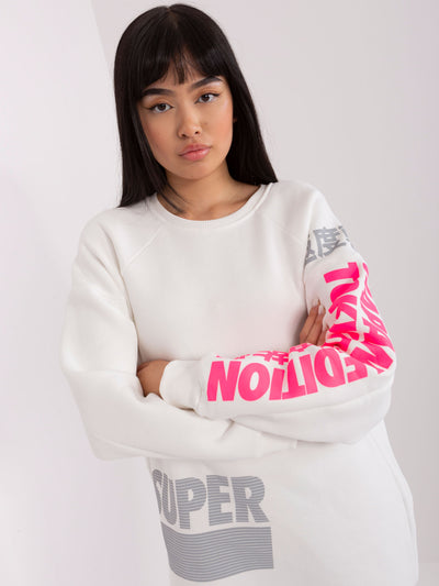 Ecru damska bluza oversize z nadrukiem