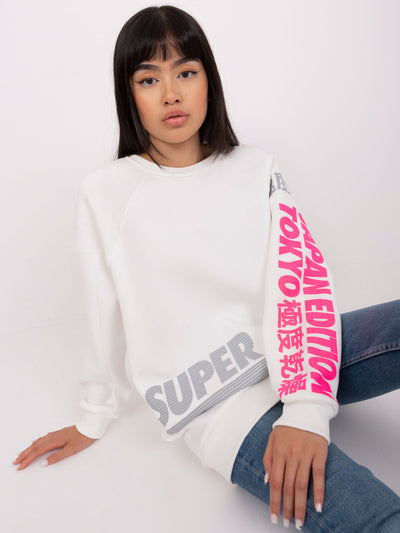Ecru damska bluza oversize z nadrukiem
