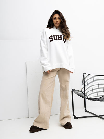 RUE PARIS Ecru bluza oversize z naszywką