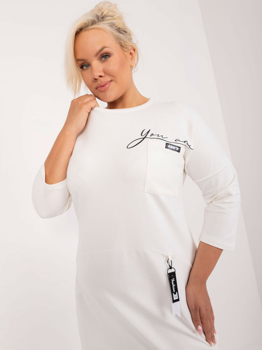 Ecru dresowa sukienka plus size z bawełny
