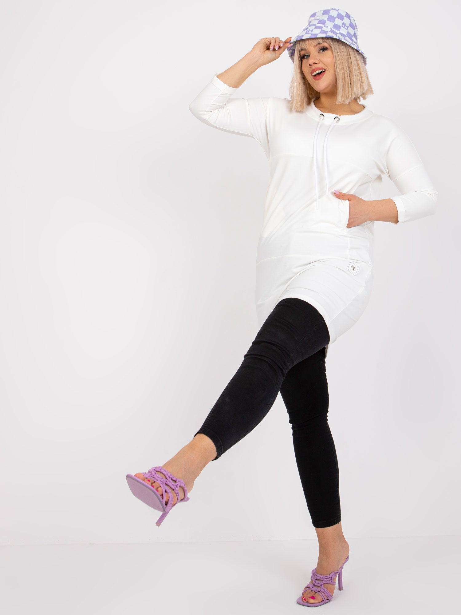 Ecru dresowa tunika plus size z bawełny