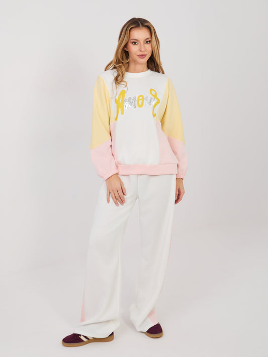 RUE PARIS Ecru dresowy komplet z bluzą oversize
