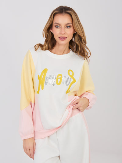 RUE PARIS Ecru dresowy komplet z bluzą oversize