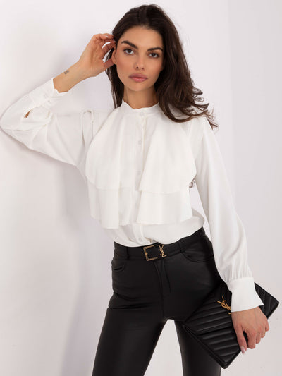 RUE PARIS Ecru elegancka koszula z żabotem