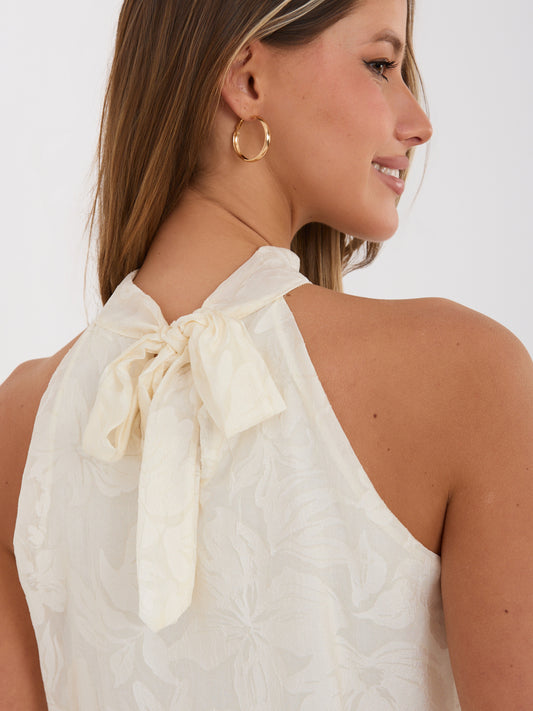 Ecru wizytowy top z dekoltem typu halter