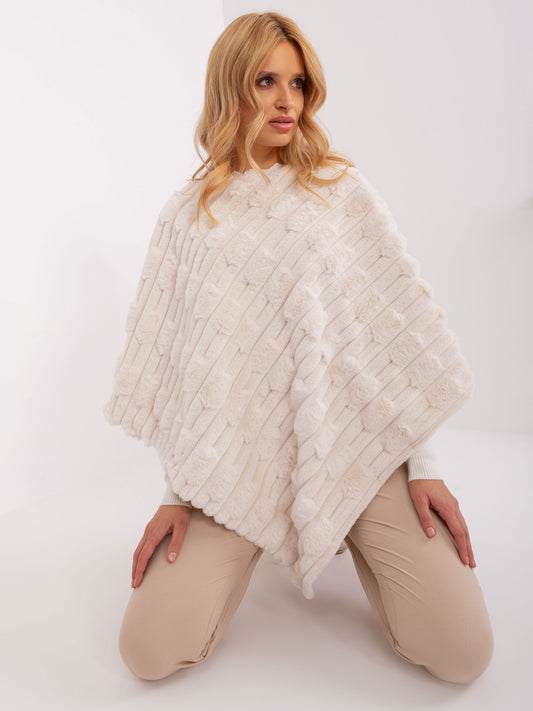 Ecru eleganckie poncho damskie