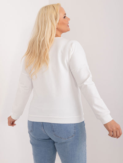 Ecru bawełniana bluzka plus size z dekoltem V