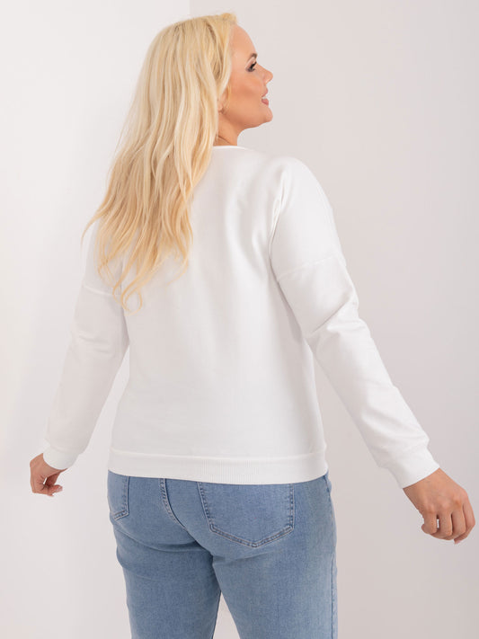 Ecru bawełniana bluzka plus size z dekoltem V