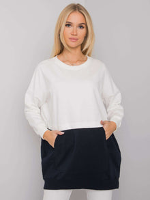 RUE PARIS Ecru-granatowa bluza damska kangurka