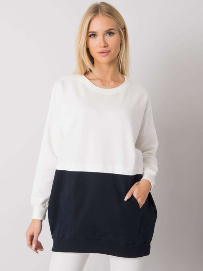 RUE PARIS Ecru-granatowa bluza damska kangurka