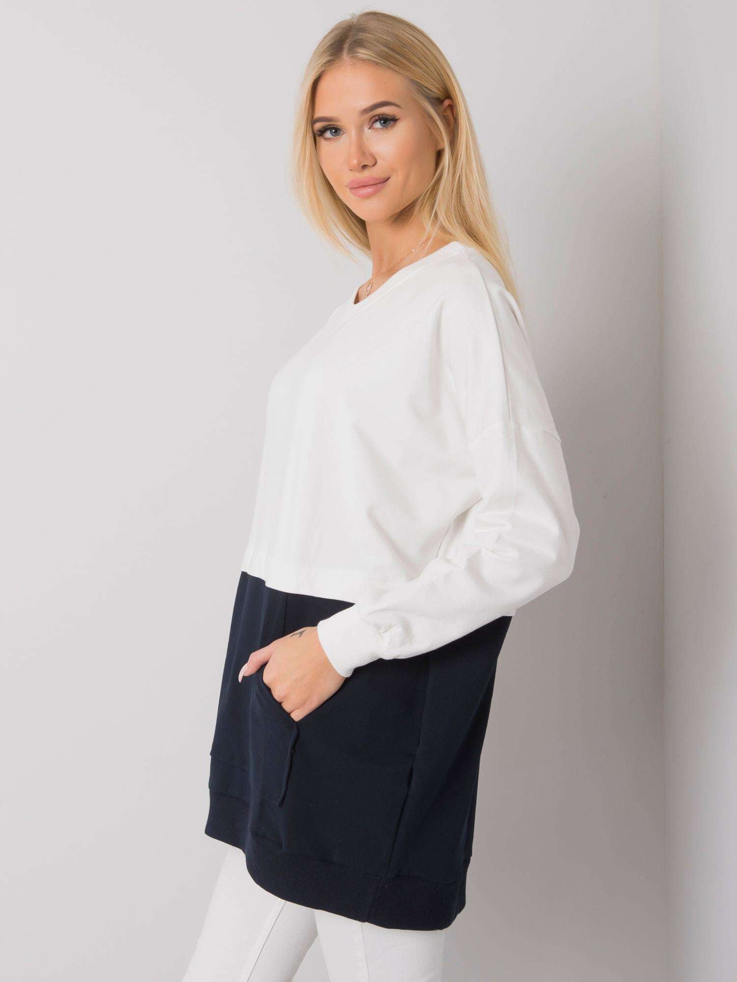 RUE PARIS Ecru-granatowa bluza damska kangurka