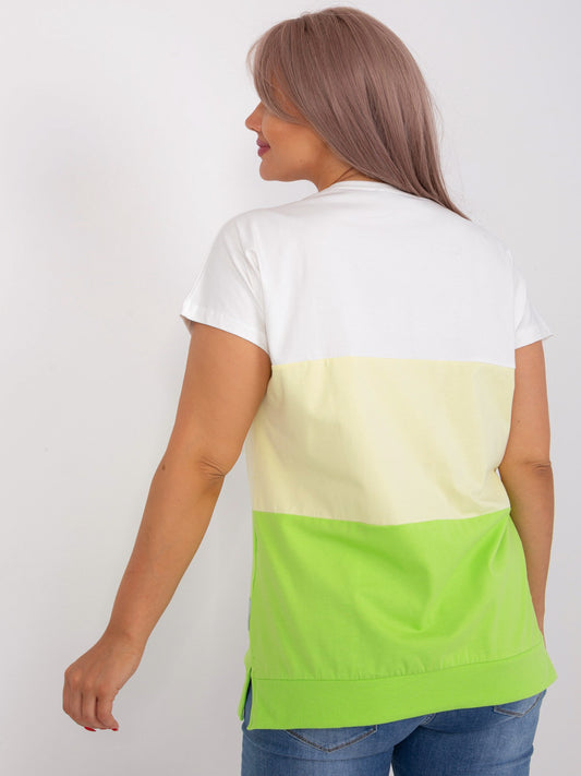 Ecru-jasnozielona bluzka plus size z bawełny