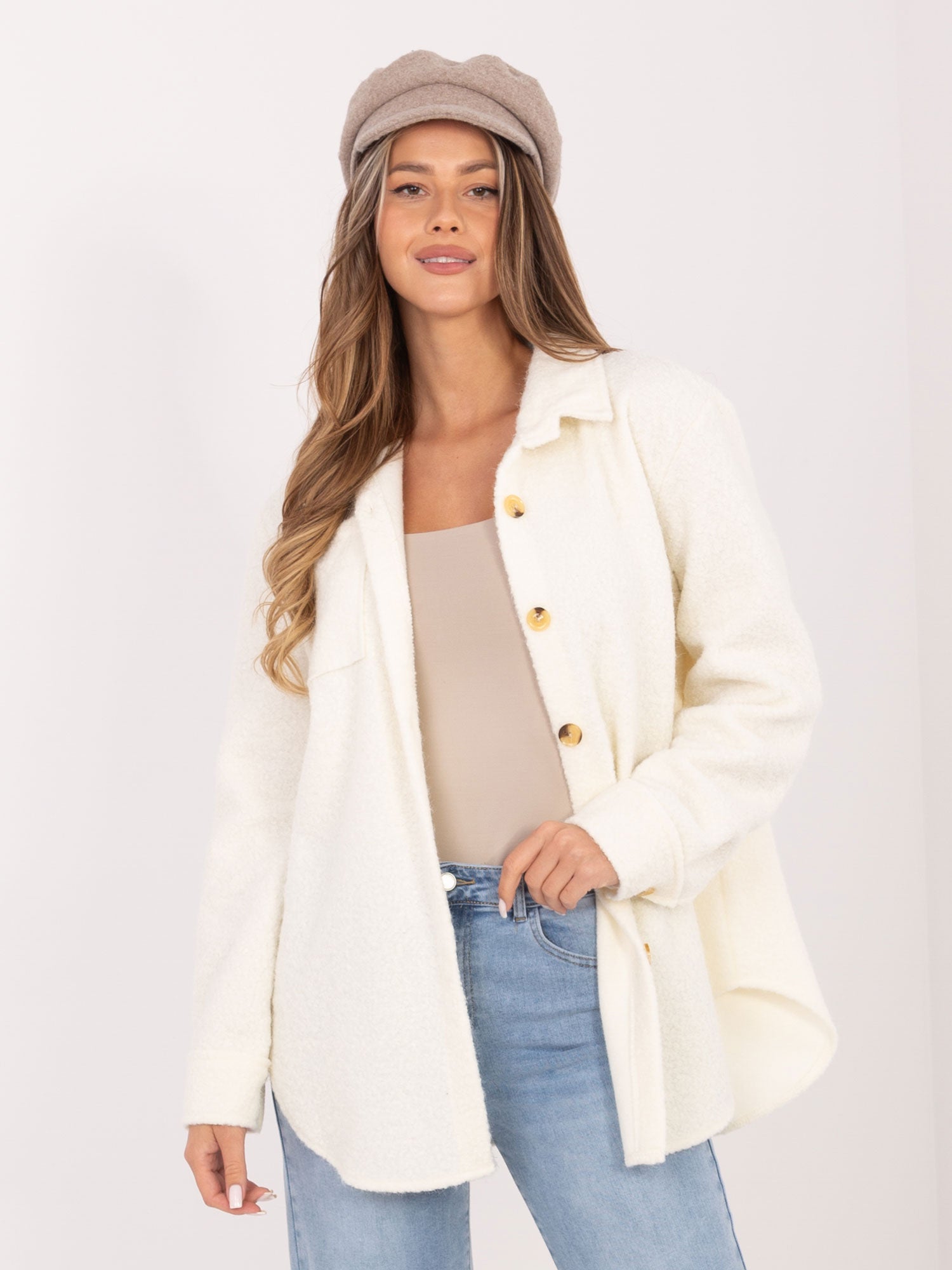 RUE PARIS Ecru koszulowa kurtka oversize