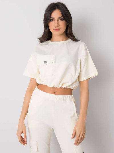 RUE PARIS Ecru krótka bluza damska