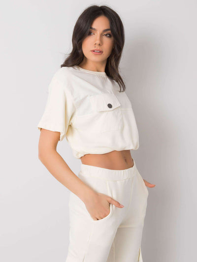 RUE PARIS Ecru krótka bluza damska