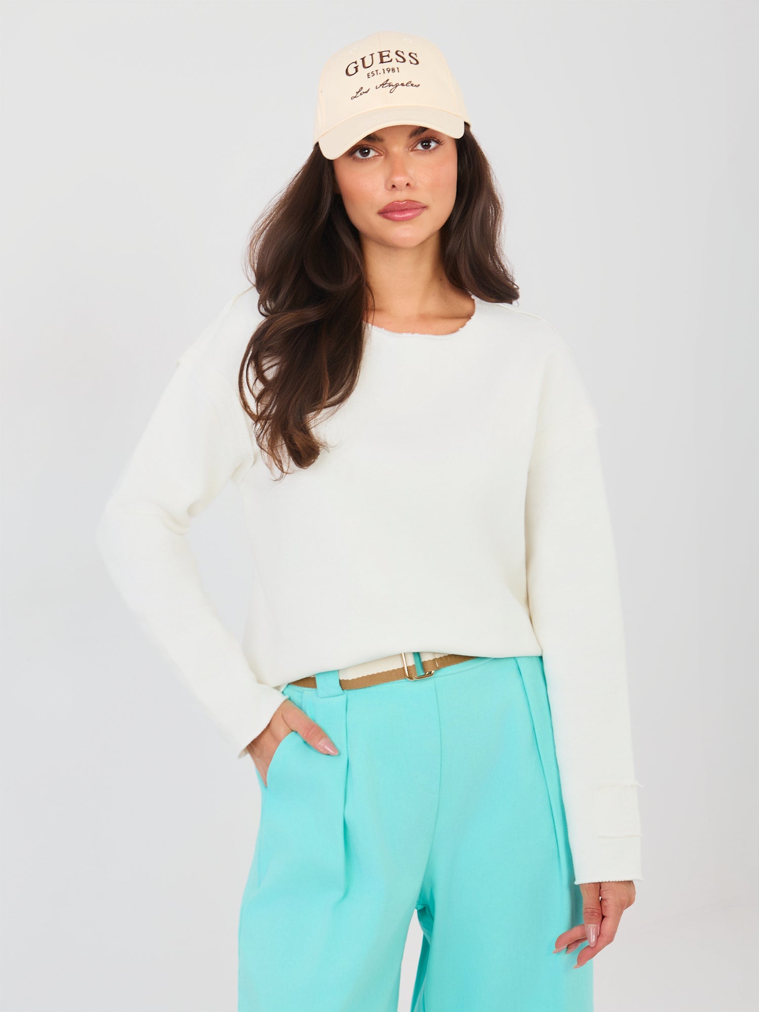 NATURAL SIDE Ecru krótka bluza z haftem