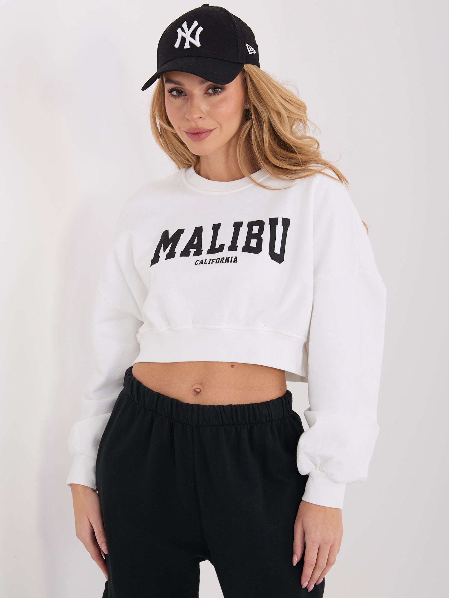 Ecru krótka bluza oversize z bawełny