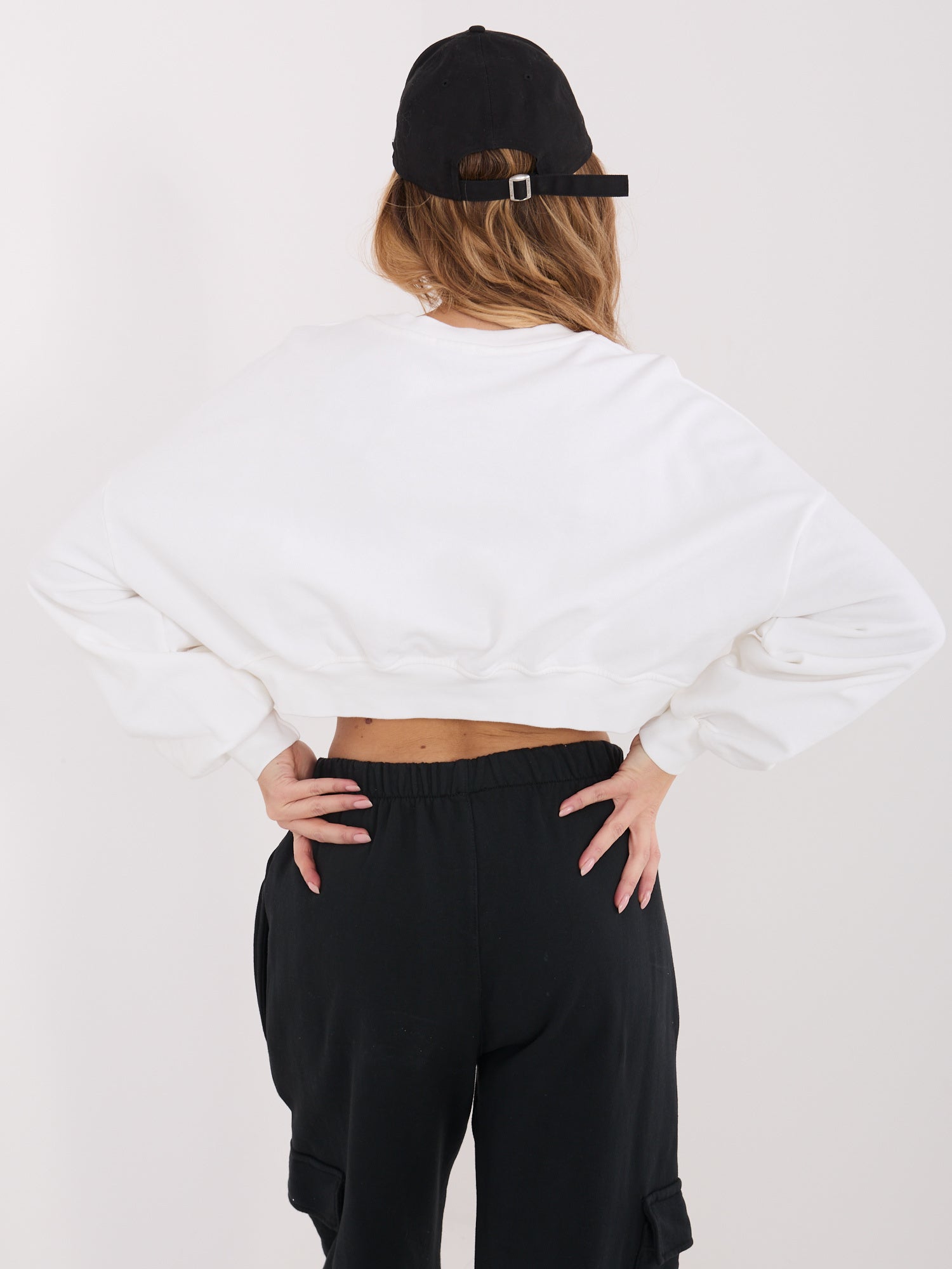Ecru krótka bluza oversize z bawełny