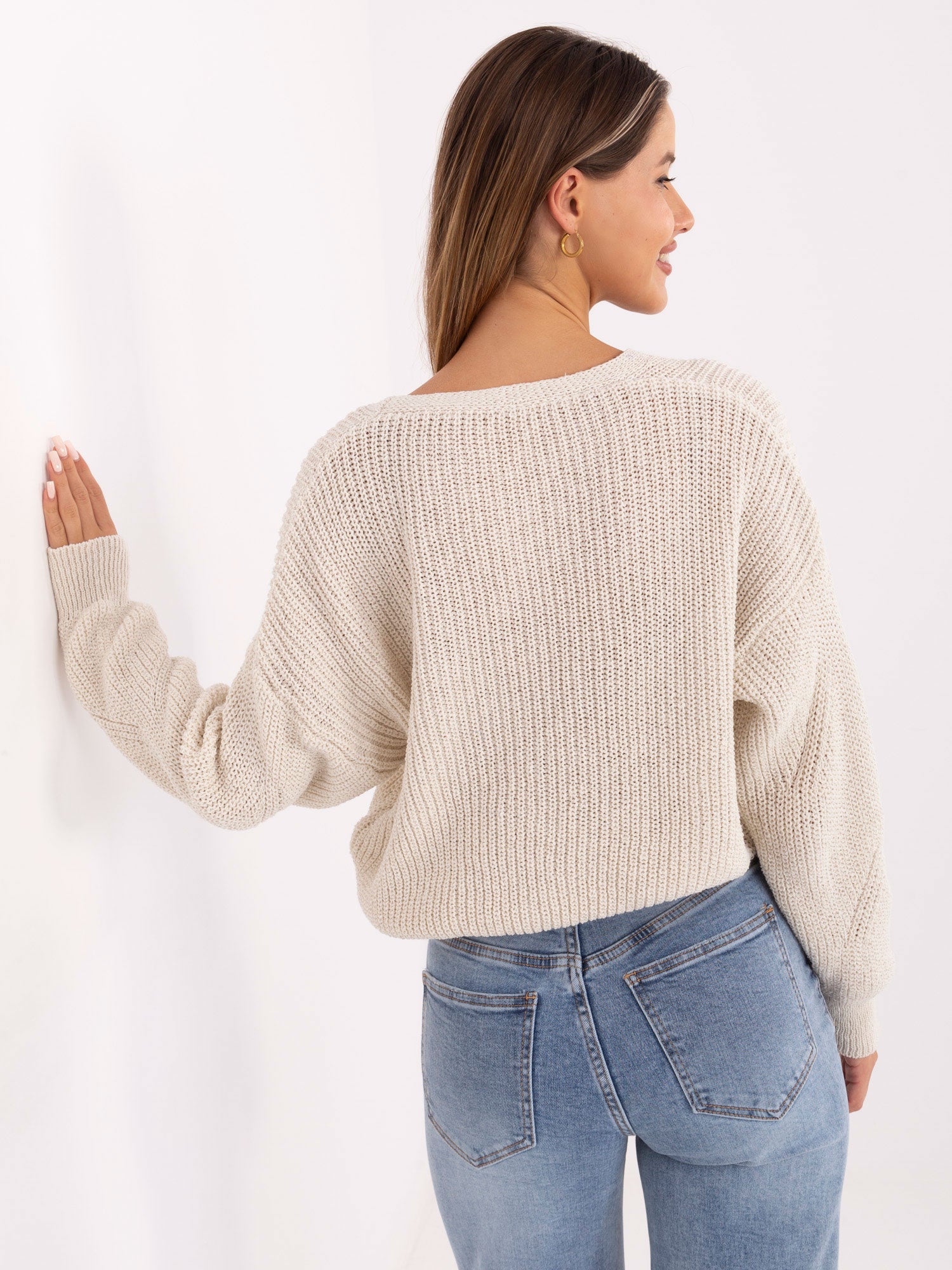 RUE PARIS Ecru rozpinany sweter oversize